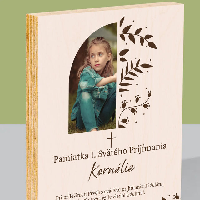 Fotografia A Podpis: Prvé Sväté Prijímanie Lístky - Tlač Na Drevo (Vertikálne)
