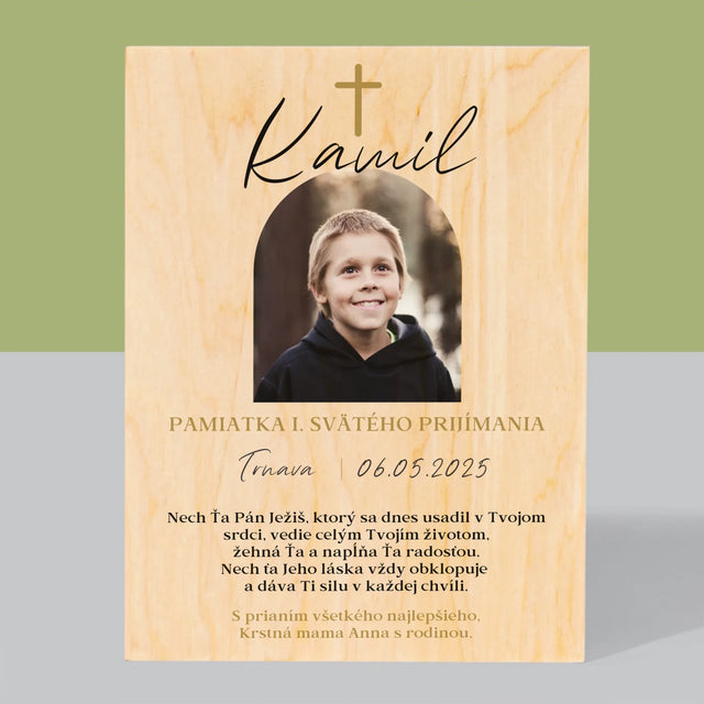 Fotografia A Podpis: Pamiatka Prijímania Klasická - Tlač Na Drevo (Vertikálne)