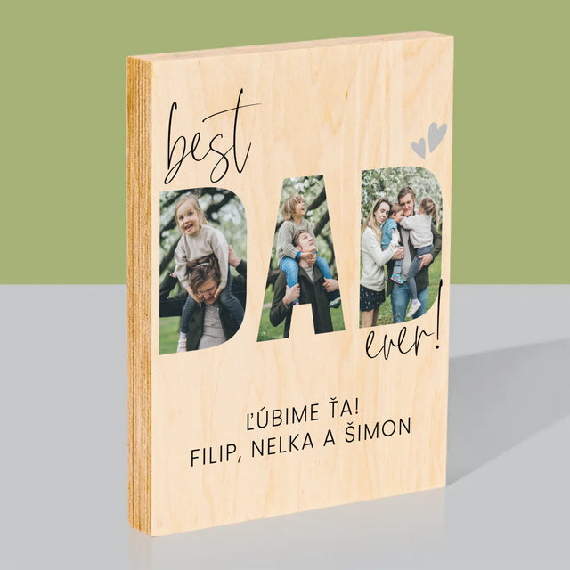 Slovo Z Fotografií: Best Dad Ever S Podpisom - Tlač Na Drevo (Vertikálne)