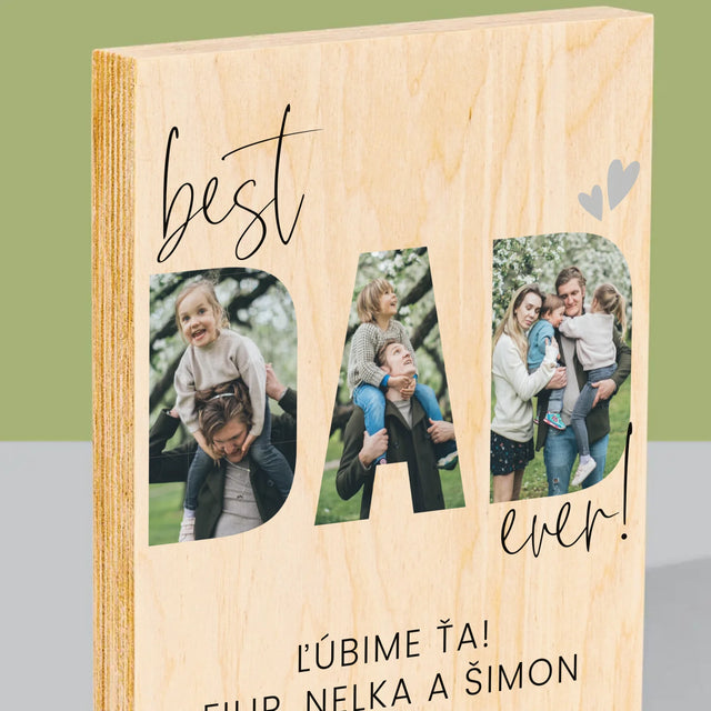 Slovo Z Fotografií: Best Dad Ever S Podpisom - Tlač Na Drevo (Vertikálne)
