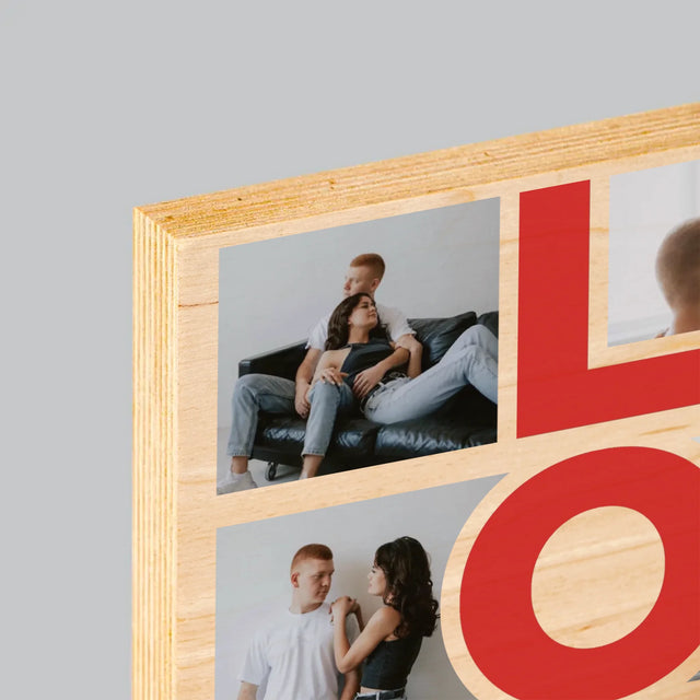 Fotokoláž: Slovo Love - Tlač Na Drevo (Vertikálne)