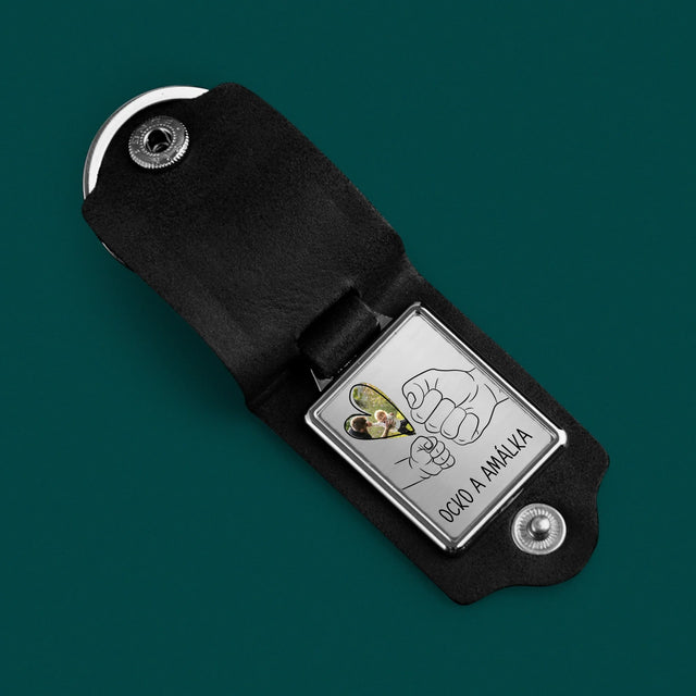 Fotografia A Podpis: Ocko Dieťa Rúčka - Kožená Kľúčenka S Fotografiou