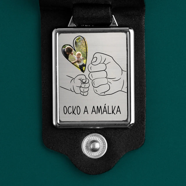 Fotografia A Podpis: Ocko Dieťa Rúčka - Kožená Kľúčenka S Fotografiou