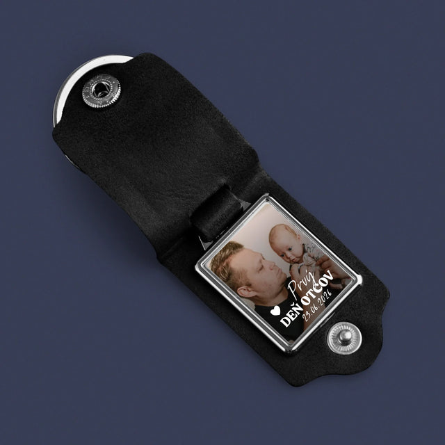 Fotografia A Podpis: Prvý Deň Otcov - Kožená Kľúčenka S Fotografiou