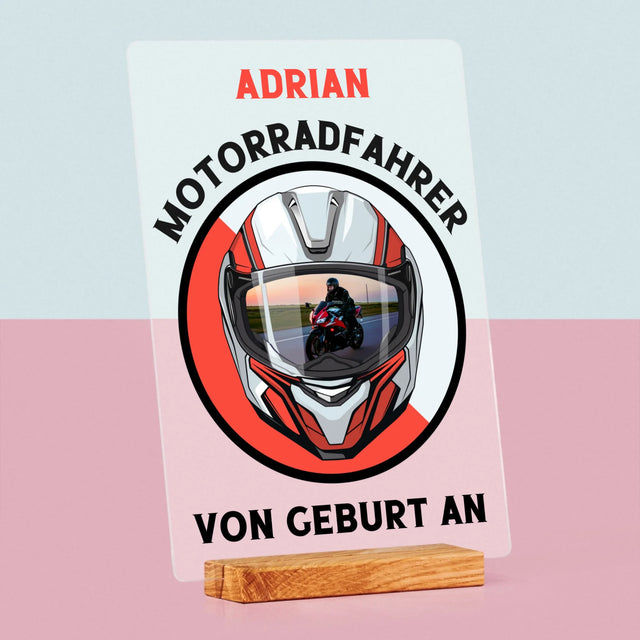 Zdjęcie I Podpis: Motocyklista Od Urodzenia - Wydruk Na Szkle Akrylowym | DE