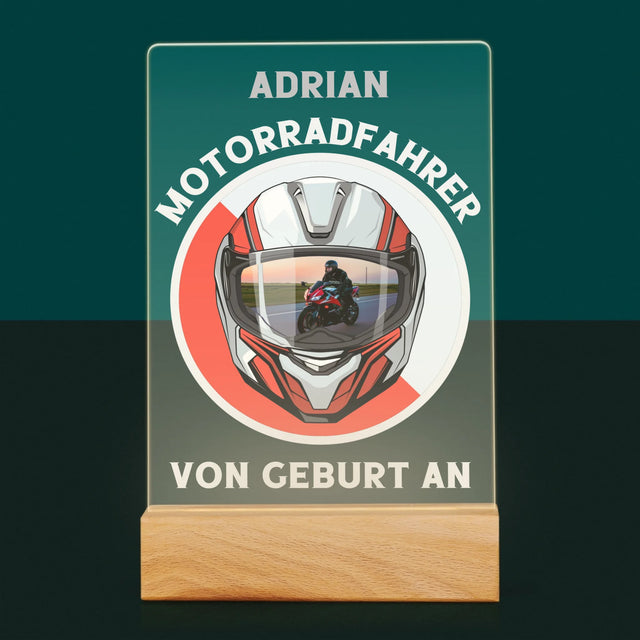 Zdjęcie I Podpis: Motocyklista Od Urodzenia - Wydruk Na Szkle Akrylowym | DE