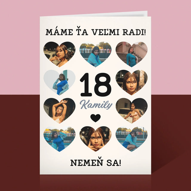 Fotokoláž: 18 Srdcia - Kartička S Prianiami