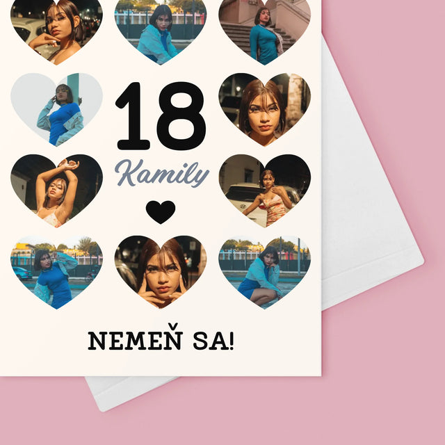 Fotokoláž: 18 Srdcia - Kartička S Prianiami