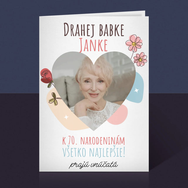 Fotografia A Podpis: Drahej Babke K Narodeninám - Kartička S Prianiami