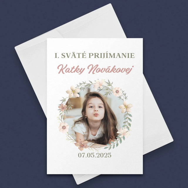 Fotografia A Podpis: Prvé Sväté Prijímanie Kvety - Kartička S Prianiami