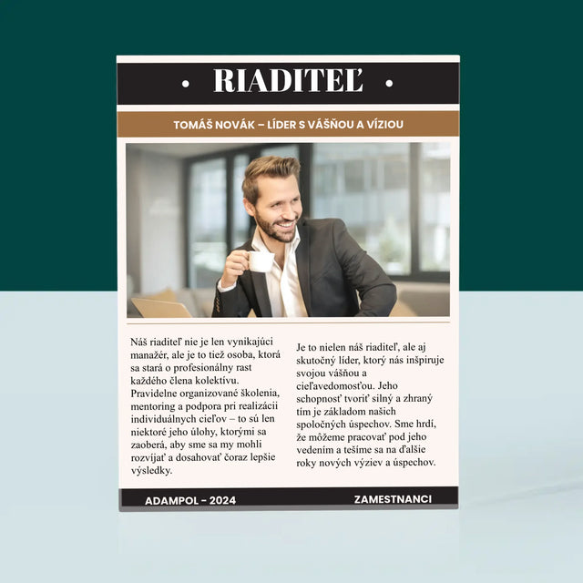 Obálka Časopisu: Riaditeľ - Akrylový Blok (Vertikálne)