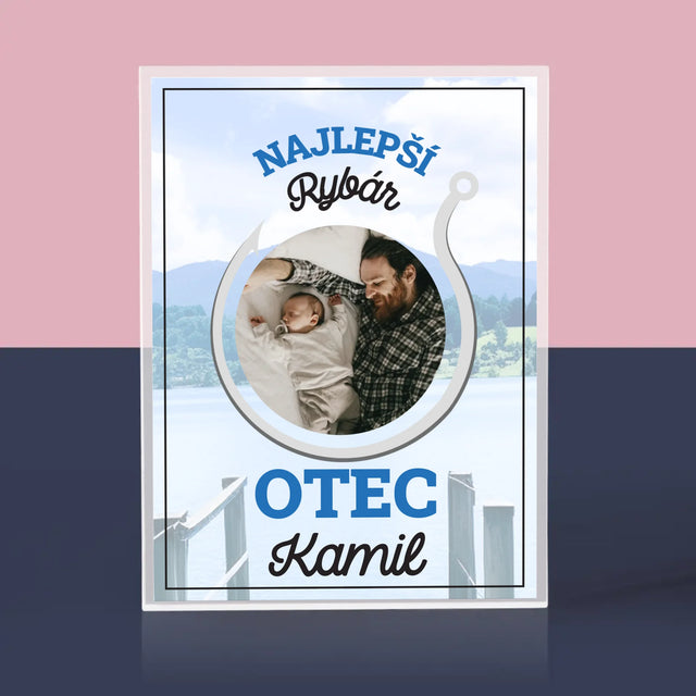 Fotografia A Podpis: Najlepší Rybár Otec - Akrylový Blok (Vertikálne)
