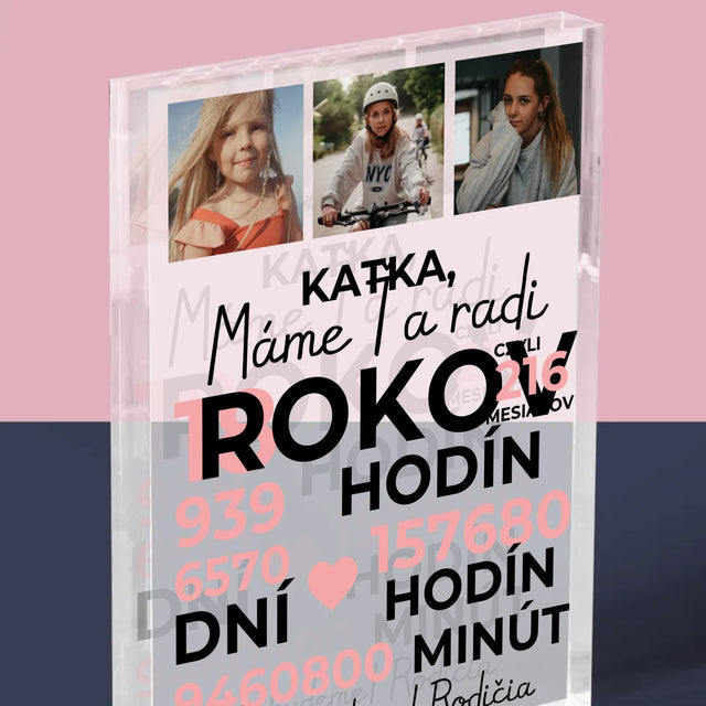 Fotokoláž: Máme Ťa Radi 18 Rokov - Akrylový Blok (Vertikálne)