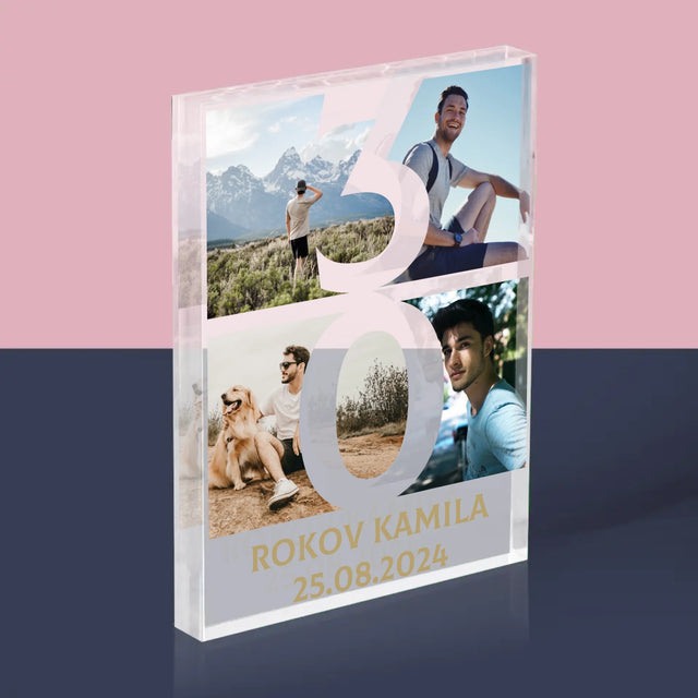 Fotokoláž: 30 Rokov Číslo Fotografie - Akrylový Blok (Vertikálne)