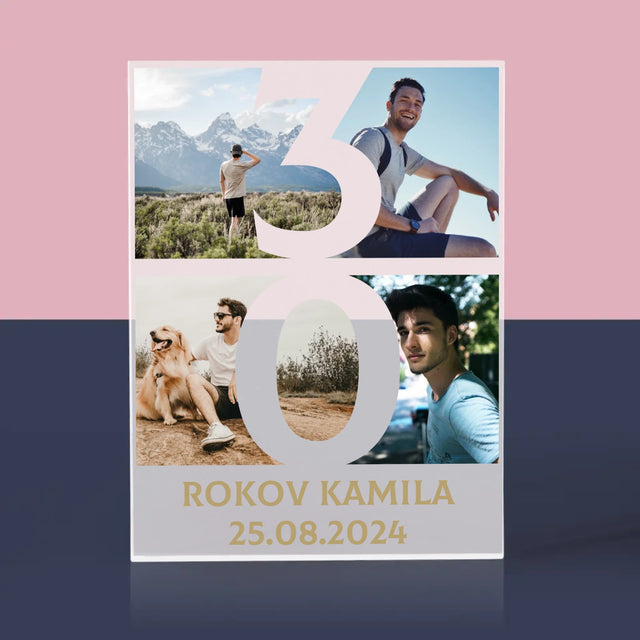 Fotokoláž: 30 Rokov Číslo Fotografie - Akrylový Blok (Vertikálne)