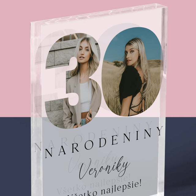 Slovo Z Fotografií: 30. Narodeniny Podpis - Akrylový Blok (Vertikálne)