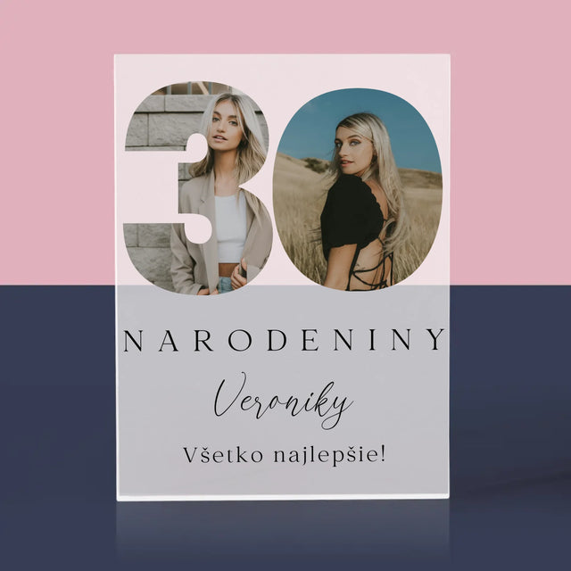 Slovo Z Fotografií: 30. Narodeniny Podpis - Akrylový Blok (Vertikálne)
