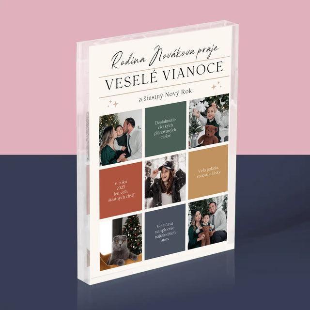Fotokoláž: Veselé Vianoce Venovanie - Akrylový Blok (Vertikálne)