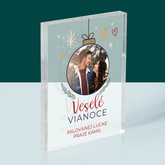 Fotografia A Podpis: Veselé Vianoce Guľa - Akrylový Blok (Vertikálne)