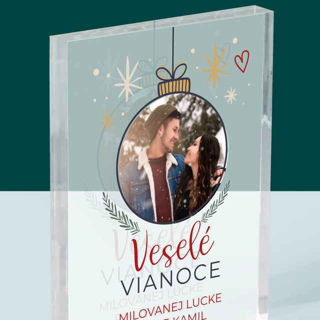 Fotografia A Podpis: Veselé Vianoce Guľa - Akrylový Blok (Vertikálne)