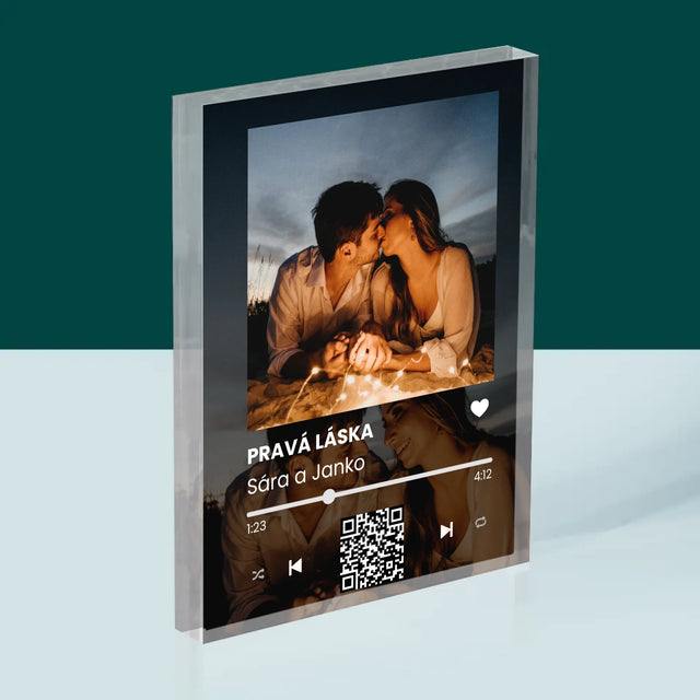 Fotografia A Podpis: Spotify S Tvojimi Fotografiami A Qr Kódom - Akrylový Blok (Vertikálne)