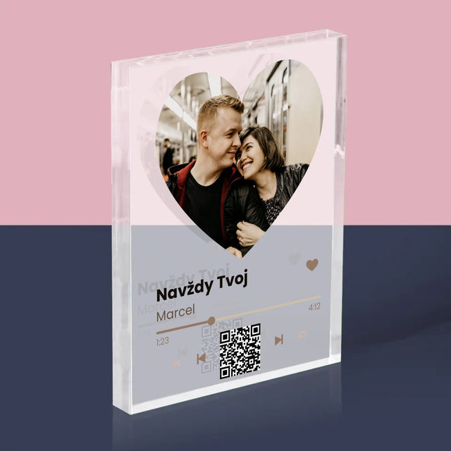 Fotografia A Podpis: Naša Pesnička Srdce Qr Kód - Akrylový Blok (Vertikálne)