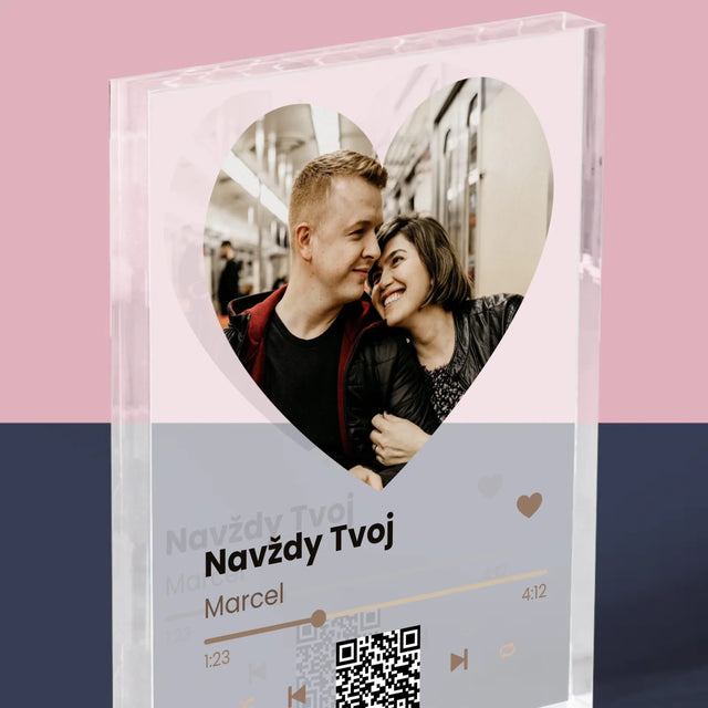 Fotografia A Podpis: Naša Pesnička Srdce Qr Kód - Akrylový Blok (Vertikálne)