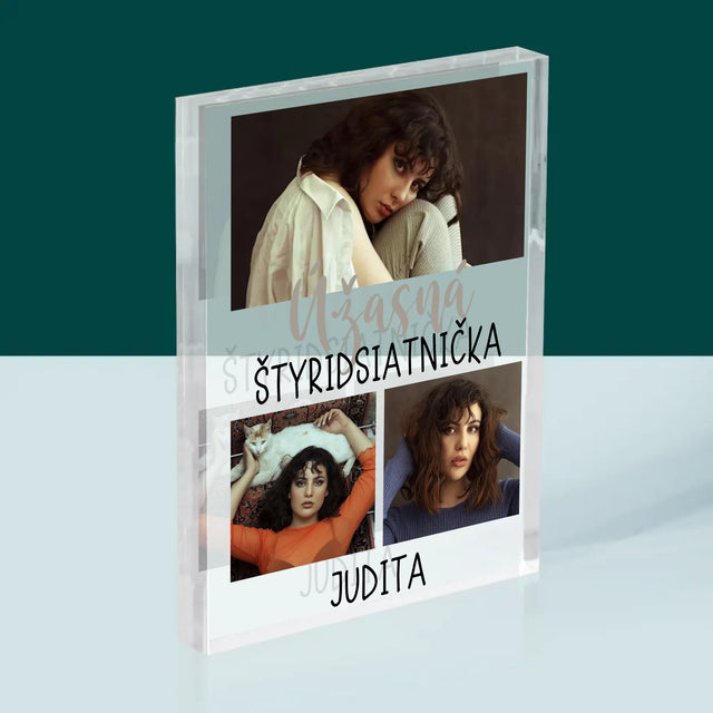 Fotokoláž: Úžasná Štyridsiatnička - Akrylový Blok (Vertikálne)