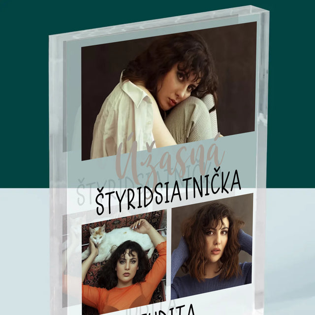 Fotokoláž: Úžasná Štyridsiatnička - Akrylový Blok (Vertikálne)
