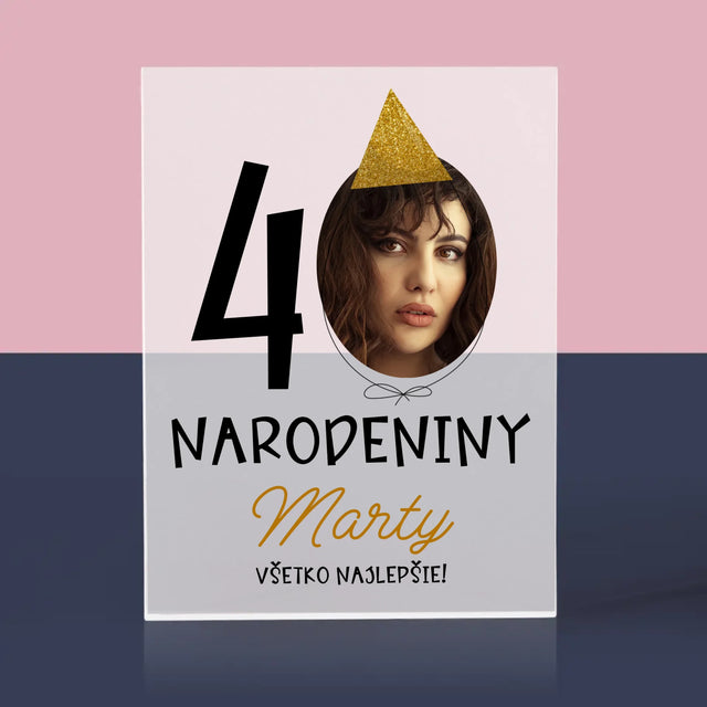 Fotografia A Podpis: 40. Narodeniny Čiapka - Akrylový Blok (Vertikálne)