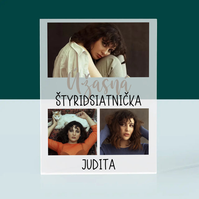 Fotokoláž: Úžasná Štyridsiatnička - Akrylový Blok (Vertikálne)