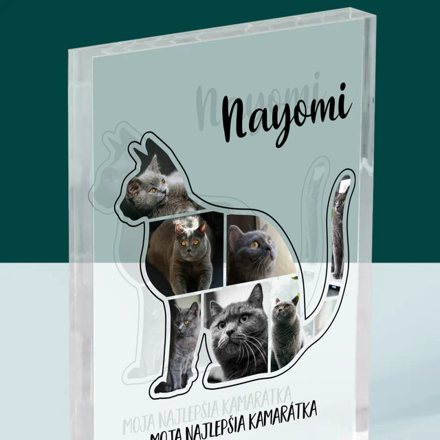Tvar Z Fotografií: Mačka Najlepšia Kamarátka - Akrylový Blok (Vertikálne)