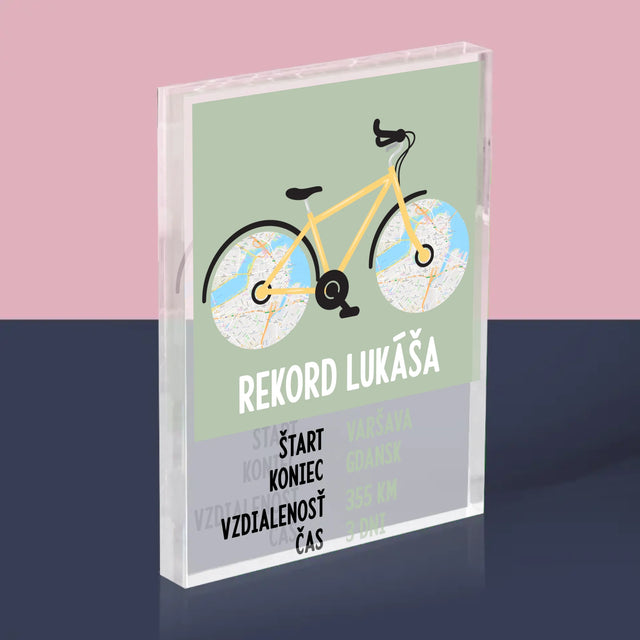 Mapa Mesta: Osobný Rekord Na Cyklistike - Akrylový Blok (Vertikálne)