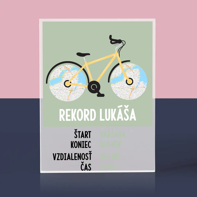 Mapa Mesta: Osobný Rekord Na Cyklistike - Akrylový Blok (Vertikálne)