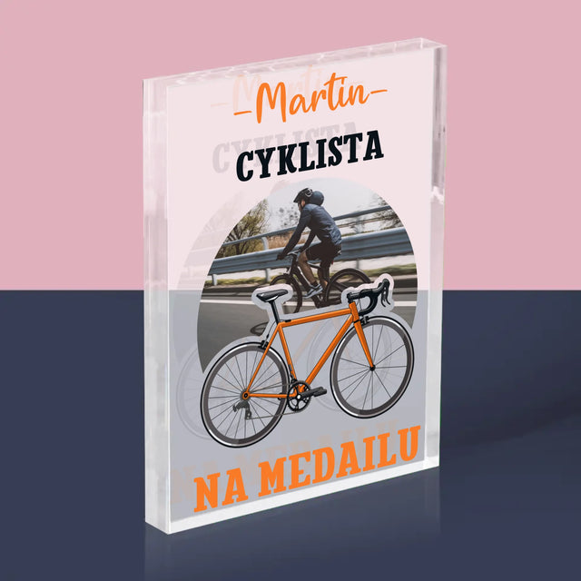 Fotografia A Podpis: Cyklista Na Medailu - Akrylový Blok (Vertikálne)