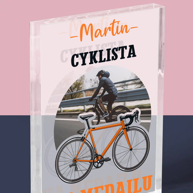 Fotografia A Podpis: Cyklista Na Medailu - Akrylový Blok (Vertikálne)