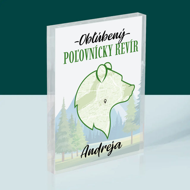 Mapa Mesta: Obľúbený Poľovnícky Revír - Akrylový Blok (Vertikálne)