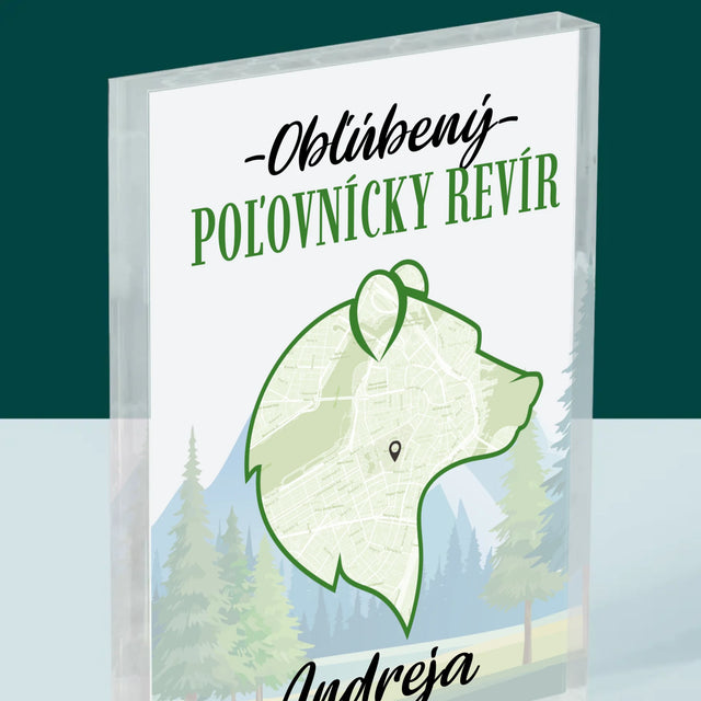 Mapa Mesta: Obľúbený Poľovnícky Revír - Akrylový Blok (Vertikálne)
