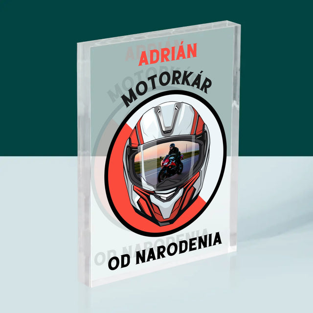 Fotografia A Podpis: Motorkár Od Narodenia - Akrylový Blok (Vertikálne)