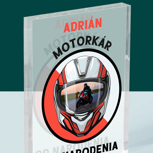 Fotografia A Podpis: Motorkár Od Narodenia - Akrylový Blok (Vertikálne)