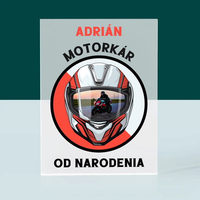 Fotografia A Podpis: Motorkár Od Narodenia - Akrylový Blok (Vertikálne)