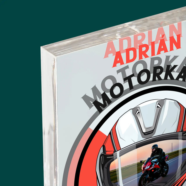 Fotografia A Podpis: Motorkár Od Narodenia - Akrylový Blok (Vertikálne)