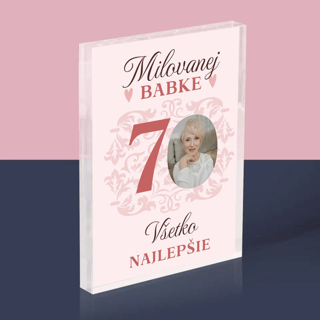 Fotografia A Podpis: Milovanej Babke, Všetko Najlepšie - Akrylový Blok (Vertikálne)