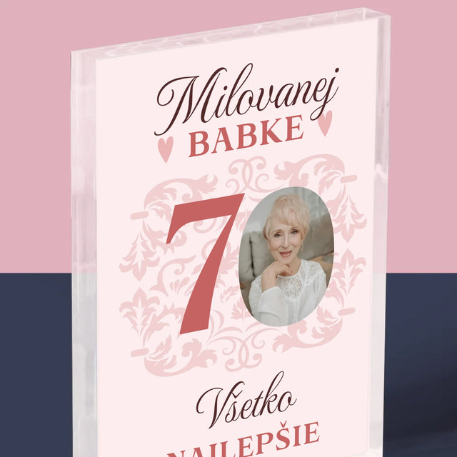 Fotografia A Podpis: Milovanej Babke, Všetko Najlepšie - Akrylový Blok (Vertikálne)