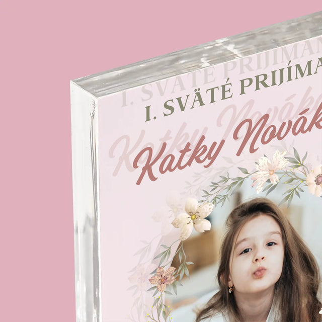 Fotografia A Podpis: Prvé Sväté Prijímanie Kvety - Akrylový Blok (Vertikálne)