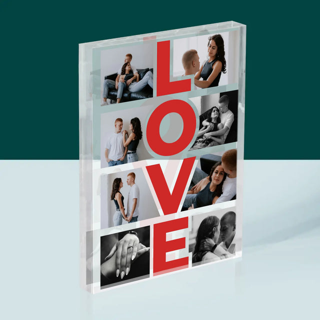 Fotokoláž: Slovo Love - Akrylový Blok (Vertikálne)