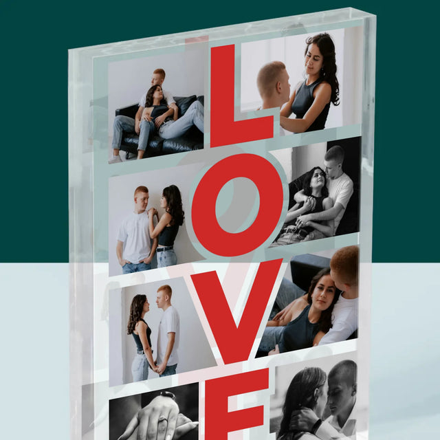 Fotokoláž: Slovo Love - Akrylový Blok (Vertikálne)