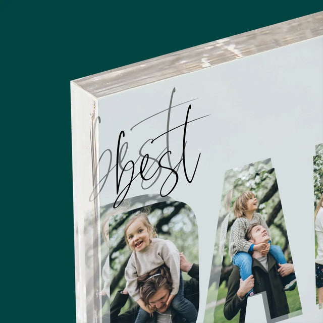 Slovo Z Fotografií: Best Dad Ever S Podpisom - Akrylový Blok (Vertikálne)