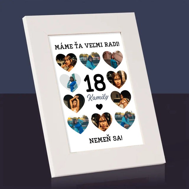 Fotokoláž: 18 Srdcia - Rámček Na Fotografiu (Vertikálne)