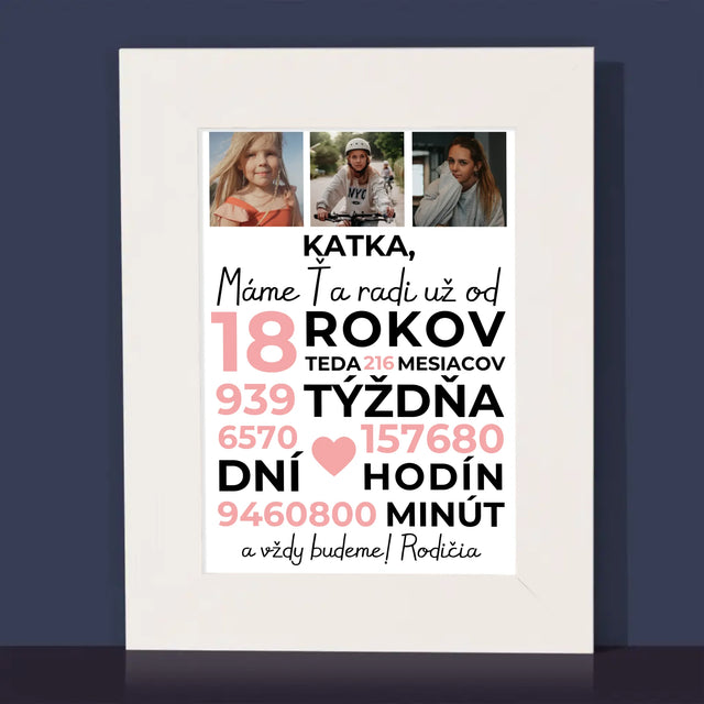 Fotokoláž: Máme Ťa Radi 18 Rokov - Rámček Na Fotografiu (Vertikálne)